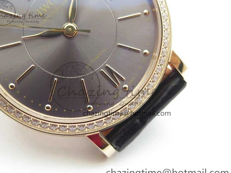 MIROTIME 0522 Durable Portofino 37mm RG V7F 1:1 Best Edition Gray Dial Diamonds Bezel on Black Leather Strap A 7089